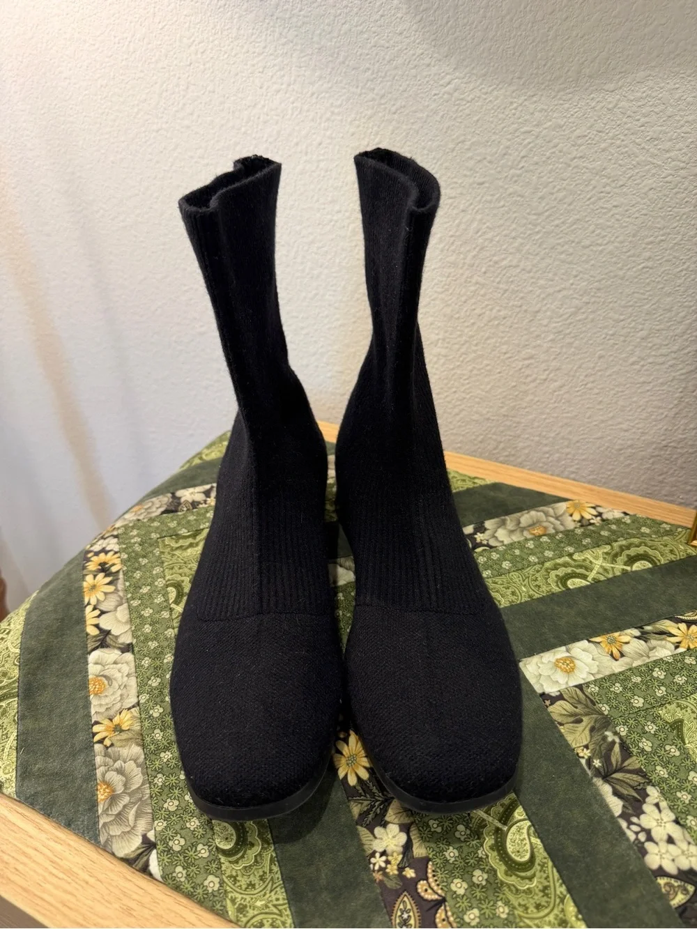 CUSHIONAIRE Black Knit Sock Ankle Boots - Women's Stretch Pull-On Booties